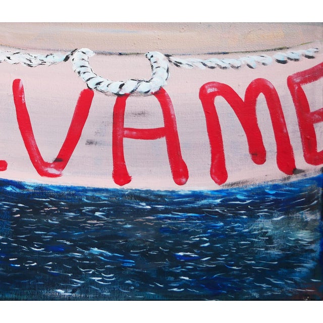 Moisés Villafuerte "Salvame" Blue, Pink, and Red Abstract Contemporary Seascape Painting with Texts, 2022 For Sale In Houston - Image 6 of 9