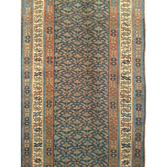 Vintage Persian Kurdish Runner Rug, Hand-Knotted Wool, All-Over Paisley Pattern, Blue & Green, 3x15 For Sale - Image 15 of 17