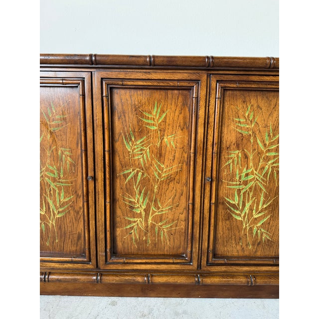Mid-Century Modern Brandt Embassy Collection Faux Bamboo Console Cabinet With Hand-Painted Bamboo Motifs For Sale - Image 3 of 12