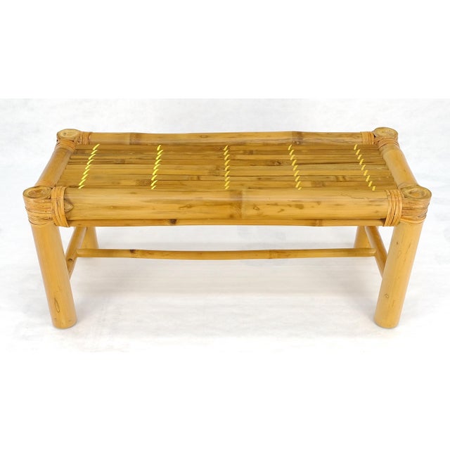 Champagne Thick Profile Bamboo 15x36 Compact Bench Mid Century Modern c1970s MINT For Sale - Image 8 of 13