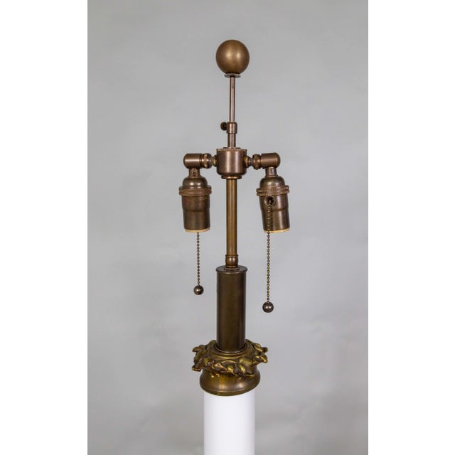 1940s 1940s Large Custom Milk Glass Table Lamps With Brass Foliate Bases by Paul Hanson Co. For Sale - Image 5 of 9