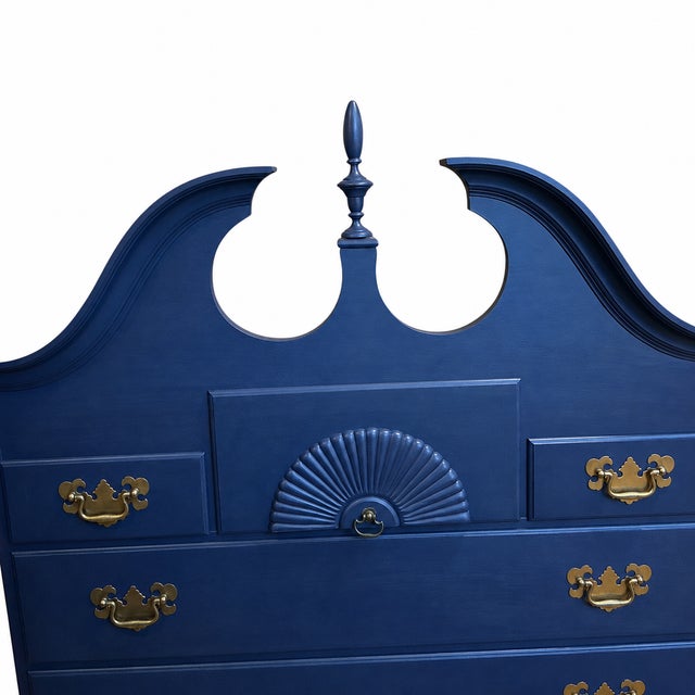 Navy Blue Pennsylvania House Highboy Dresser 2 Pc 11 Drawer Annie Sloan Napoleonic Blue For Sale - Image 8 of 11