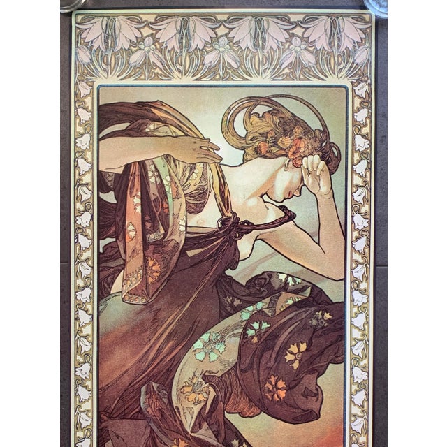 Art Nouveau 1973 After Alfons Maria Mucha "Etoile Du Soir" Lithograph Athena Reproductions Ltd London Unframed For Sale - Image 3 of 4