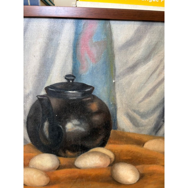 Bernard Buffet Vintage Mid Century Signed Still Life Oil Painting With Black Teapot & Eggs For Sale - Image 4 of 15