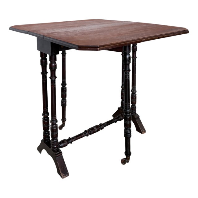 Small Victorian Teak and Mahogany Gateleg Side Table, 1890s For Sale