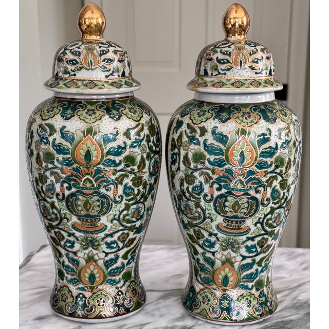 Mid-Century Aegean Blue & Green Chinoiserie Ginger Jars - A Pair For Sale - Image 16 of 16