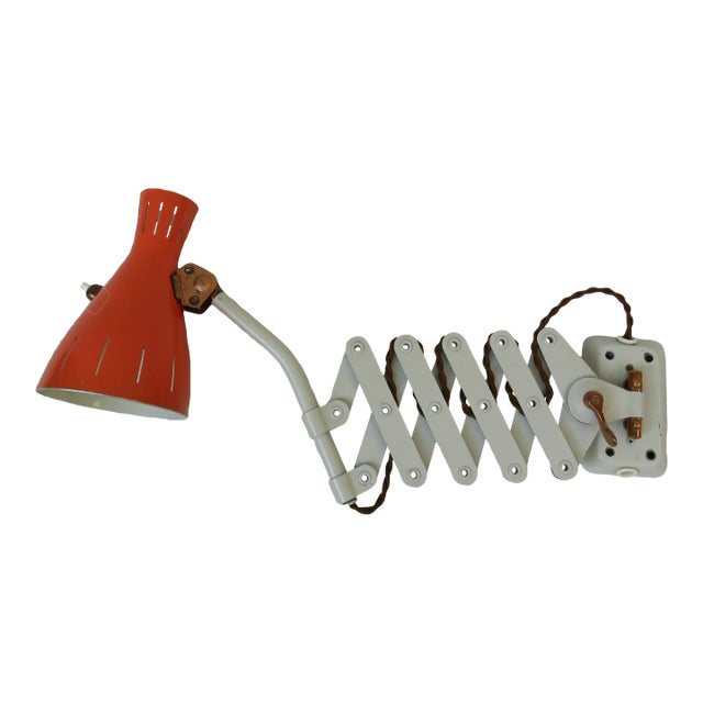 Orange and Beige Copper-Plated Scissor Lamp from Helo Leuchten, 1960s For Sale