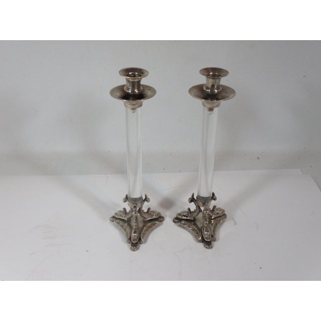 Vintage Lucite & Silverplate Sea Serpent Candle Holders- a Pair For Sale - Image 10 of 10