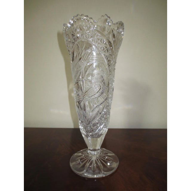 1940s 1940's Hofbauer Byrdes Aramis Birds Hand Cut Lead Crystal Vase For Sale - Image 5 of 8
