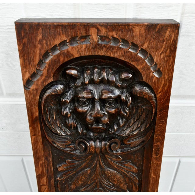 Late 19th Century Antique Dutch Carved Solid Oak Lion Figural Plaque For Sale - Image 5 of 12