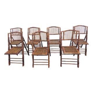 Hollywood Regency Bamboo Folding Dining Chairs Set of Seven 6149 For Sale