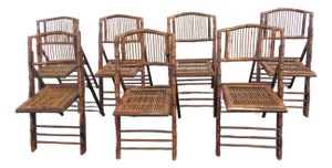 Hollywood Regency Bamboo Folding Dining Chairs Set of Seven 6149