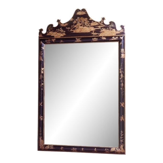 18th C Style Burton-Ching Charles II Black Chinoiserie Regency Mirror For Sale