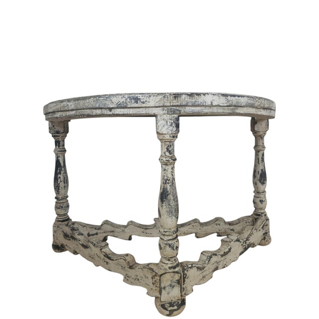 Baroque Distressed Gray and White Demi-Lune Wall Consoles, 1990s, Set of 2 For Sale - Image 3 of 9