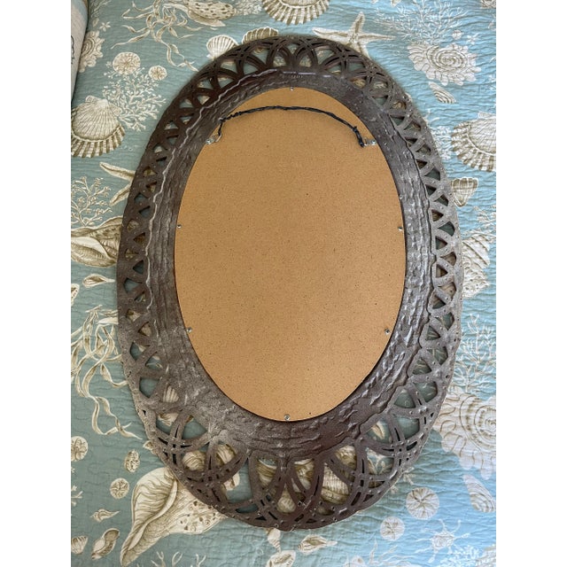 Vintage Late 20th Century Mgm Boho Chic Faux Rattan Oval Wall Mirror For Sale In Washington DC - Image 6 of 9