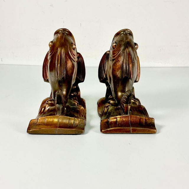1970s Vintage Coastal Boho Chic Copper Over Cast Metal Koi Fish Bookends - A Pair For Sale - Image 4 of 13