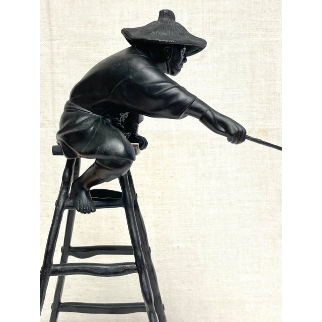 Meiji Bronze Fisherman Okimono, Sealed Masatsune Saku For Sale - Image 10 of 12