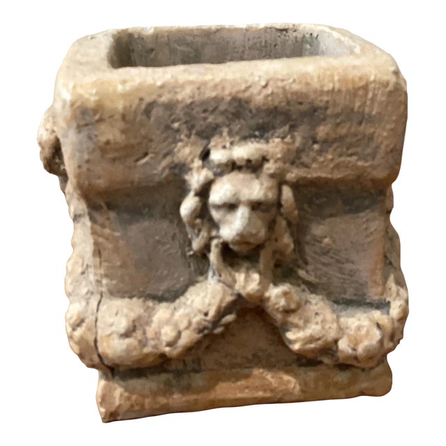 Mid 20th Century Sandstone Candle Holder/Mini Planter With Lion’s Heads by Hayes Parker For Sale
