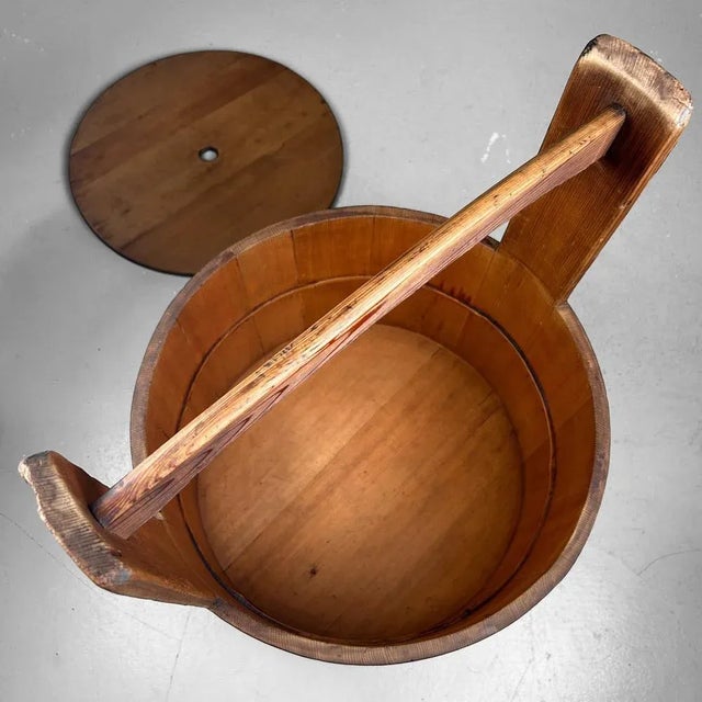 Japanese Wooden Bucket with Lid, 1940s For Sale - Image 18 of 18