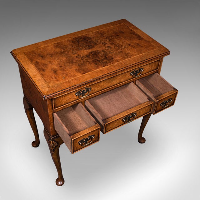 Wood Quality Vintage Georgian Revival Lowboy, English, Burr Walnut, Side, Hall Table For Sale - Image 7 of 12