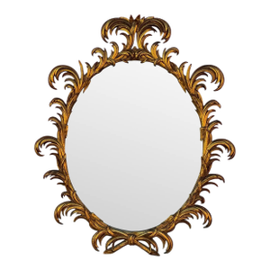 Mid-Century Italian Hollywood Regency Carved Giltwood Oval Mirror