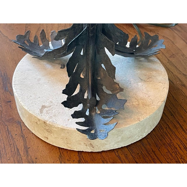 Metal Vintage Wrought Iron & Travertine Table Lamp With Leaf Motif For Sale - Image 7 of 12