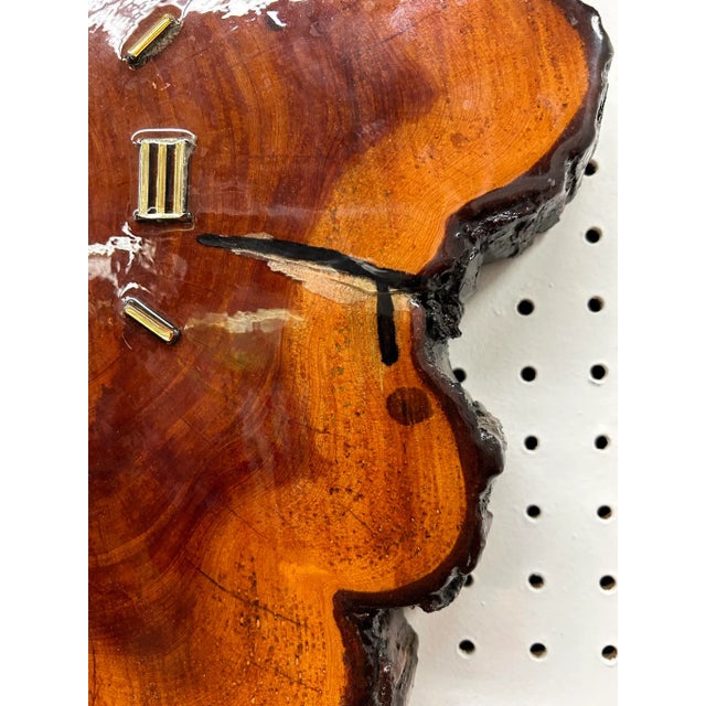 Mid-Century Modern Mid Century Modern Live Edge Wall Clock With Brass Hardware For Sale - Image 3 of 6