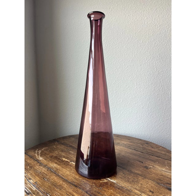 Empoli Glass Purple Amethyst Decanter/Vase Midcentury from the 1960’s Made in Italy sticker present 5.5” diameter at the...