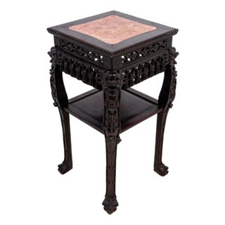 Chinese Hardwood & Marble Pedestal Table, 19th C. For Sale