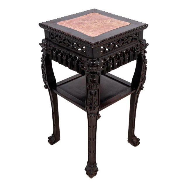 Chinese Hardwood & Marble Pedestal Table, 19th C. For Sale