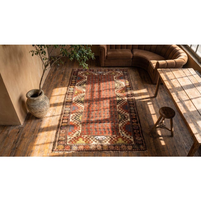 Textile 1900s Red Geometric Antique Caucasian Kazak Rug 3'10" X 7'8" Handknotted Wool Carpet For Sale - Image 7 of 9