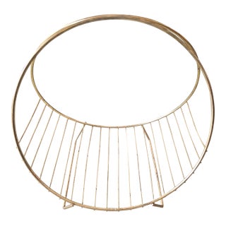 Vintage Mid-Century Modern Brass Hoop Wire Log Holder & Record Rack For Sale