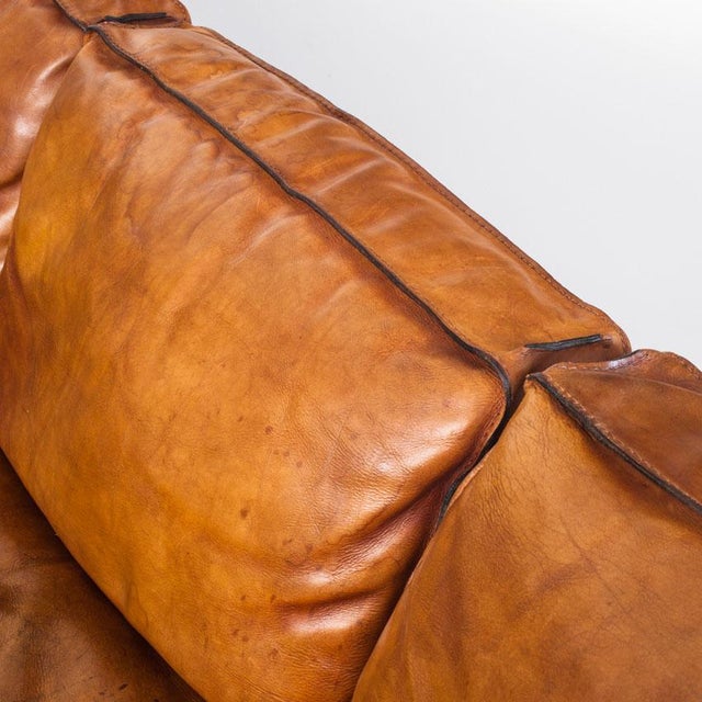 Vintage Camel Buffalo Leather Club Sofa from Roche Bobois, France, 1980s For Sale - Image 10 of 18