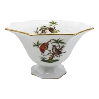 Herend Rothschild Bird Hand-Painted White Flared Bowl, Hungary For Sale