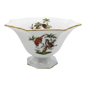 Herend Rothschild Bird Hand-Painted White Flared Bowl, Hungary