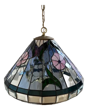 Vintage Tiffany-Inspired Stained Glass Hummingbird Pendant Lamp