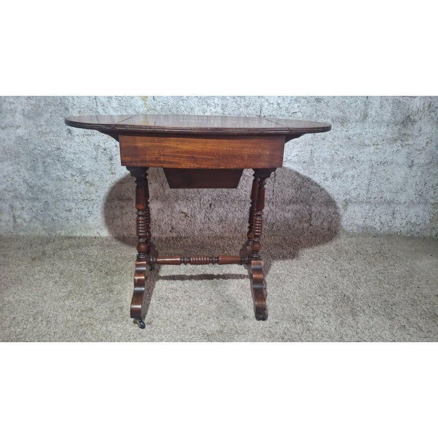 19th Century English Victorian Drop-Leaf Sewing Table For Sale - Image 4 of 11