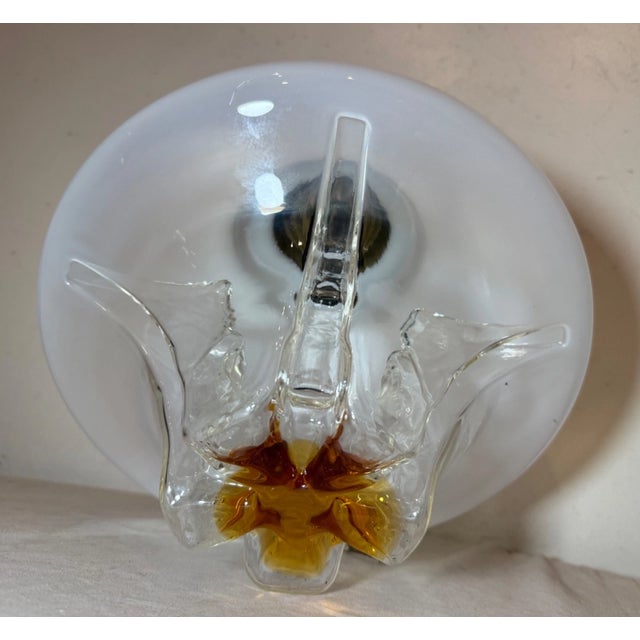 Glass Vintage Hand Blown Italian Venetian Opal Glass Chandelier Ceiling Fixture Shade For Sale - Image 7 of 13