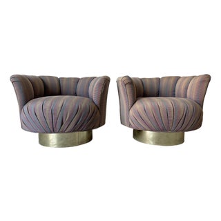 1980s Vintage Dansen Milo Baughman–Style Swivel Lounge Chairs on Brass Bases — A Pair For Sale