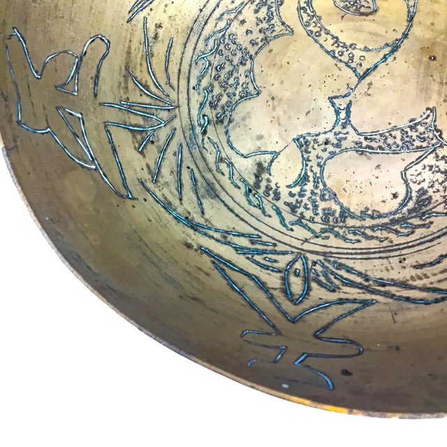 Metal Large Vintage Chinese Motif Solid Brass Bowl For Sale - Image 7 of 13