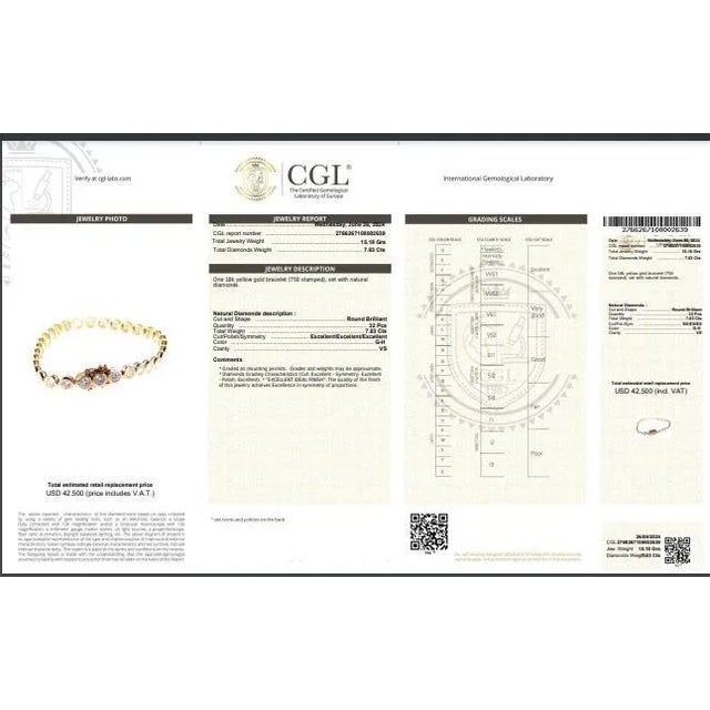 7.8-10 Carat Natural Diamond Bezel Set 18k Gold Tennis Bracelet For Sale - Image 9 of 10
