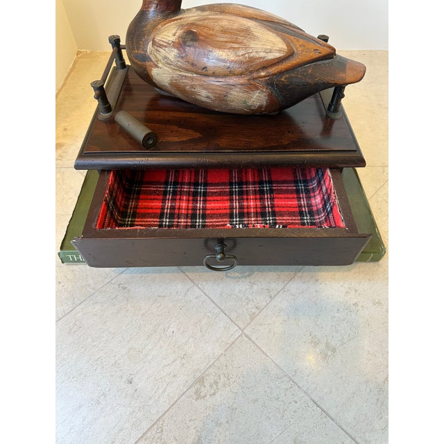 Gucci Vintage 1977 Wood Duck Decoy Atop Wood Box With Metal Galley and Drawer For Sale - Image 4 of 18