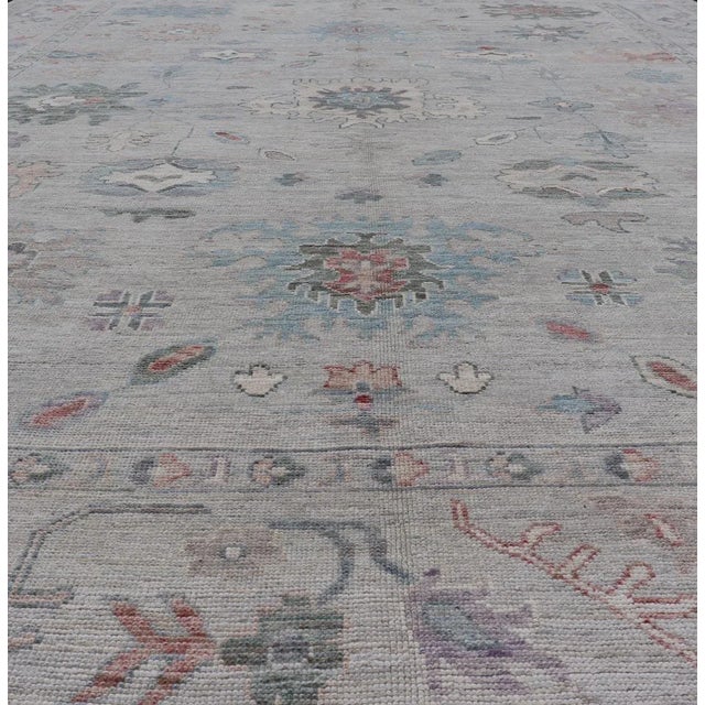 2020s All Over Modern Floral Oushak With a Light Blue-Gray Field and Border With Color For Sale - Image 4 of 13