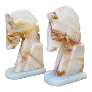 Vintage Stone Horse Head Bookends - A Pair For Sale
