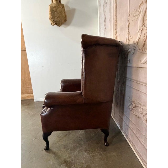 Pair of Vintage English Tufted Leather Wingback Armchairs For Sale In Los Angeles - Image 6 of 15