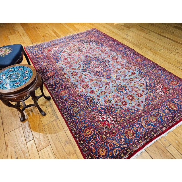Textile Early 20th Century Persian Kashan Rug, Hand-Knotted Wool, Floral Pattern, Turquoise & Red,6x9 For Sale - Image 7 of 18