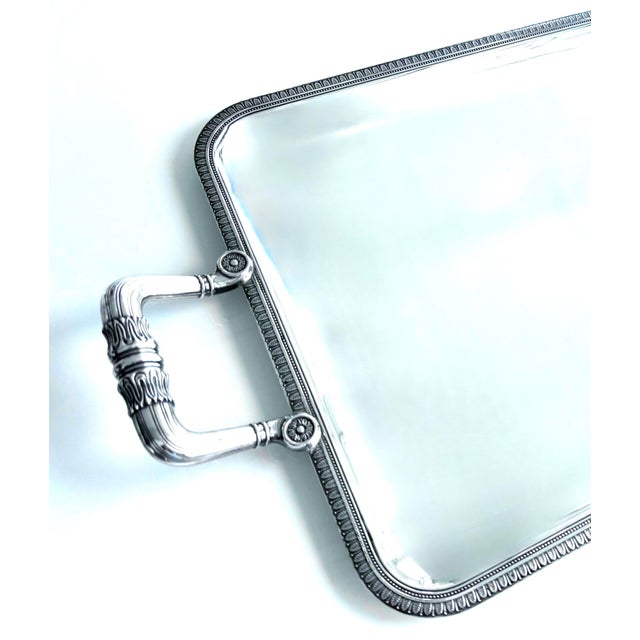 1990s Silver Plated Rectangular Serving Tray With Two Handles - ‘Malmaison’ by Christofle Paris For Sale In San Francisco - Image 6 of 6
