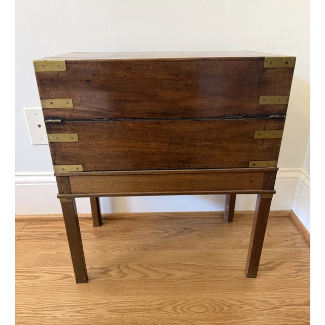 Early 20th Century Campaign Writing Chest on Stand For Sale - Image 5 of 9