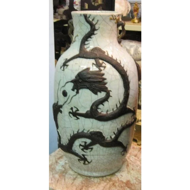 Chinese Qing Dynasty Celadon Crackleware Dragon Baluster Vase With Provenance For Sale In West Palm - Image 6 of 7
