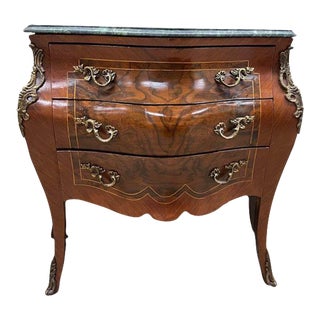 Mid 20th Century Louis XV Style Ormolu Mounted and Marble Top Bombay Commode Dresser For Sale